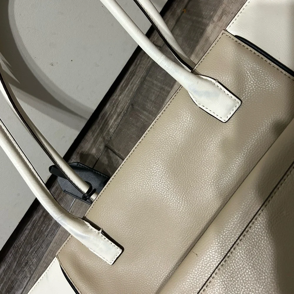Ralph Lauren large Shoulder purse tote bag Ivory Taupe Black